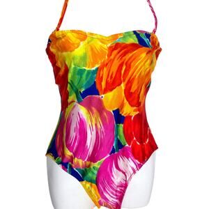 Vintage Gottex Swimsuit Colorful Floral Psychedelic Size 14